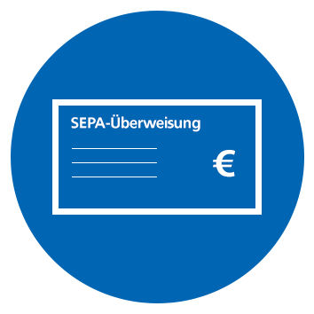 blauer Kreis mit stilisiertem Überweisungsträger