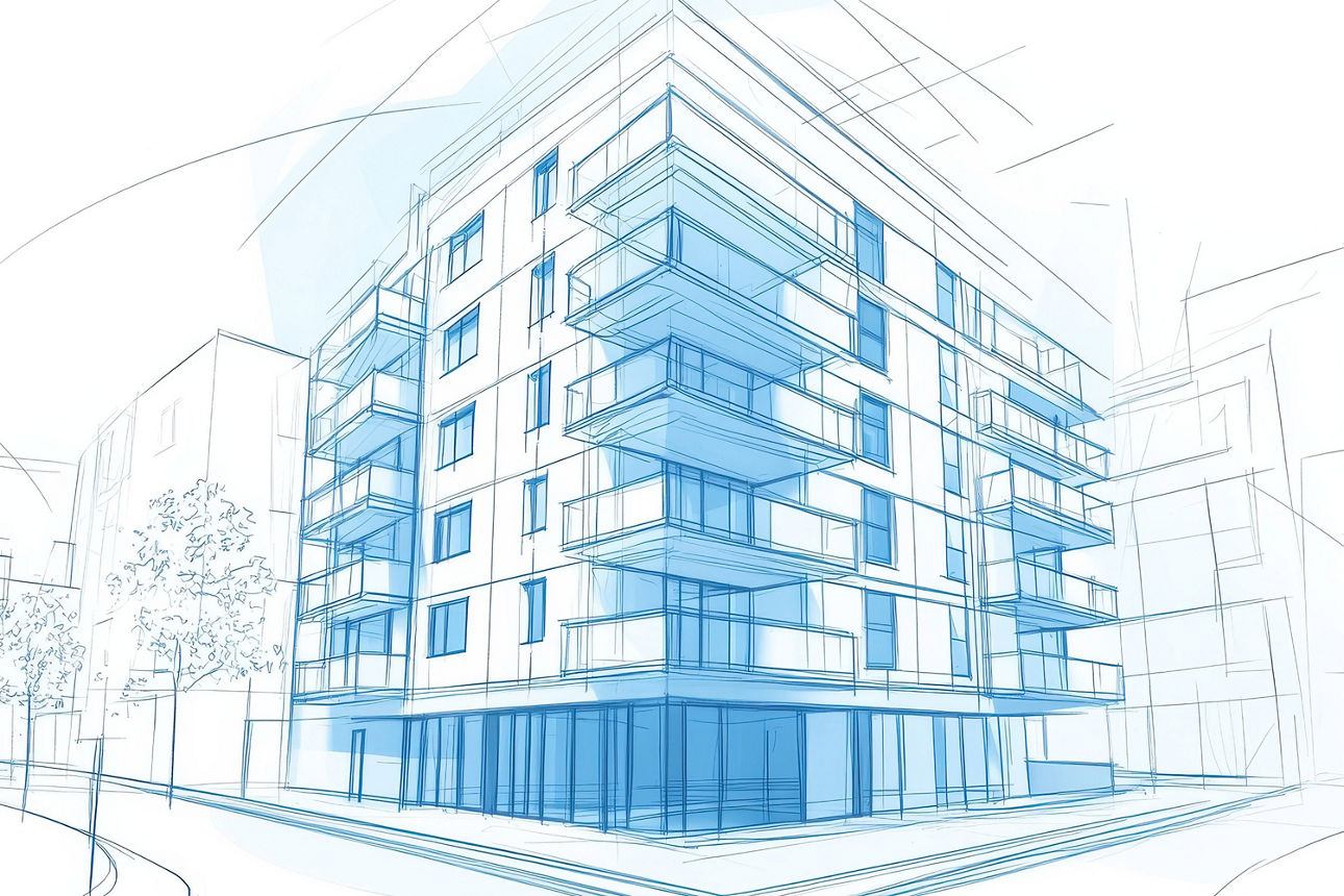 Projektentwicklung gezeichnetes Haus mit Plänen