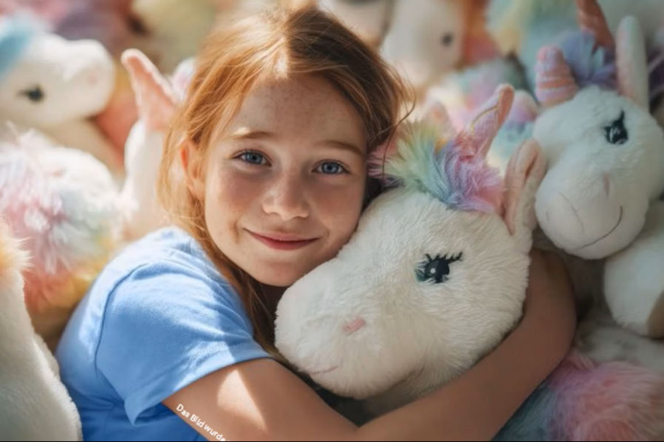 Mädchen umarmt Einhorn