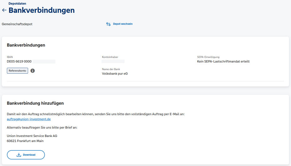 Ansicht der Bankverbindungen aus dem OnlineBanking