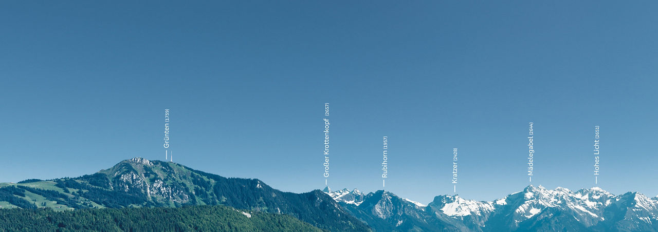 Bergpanorama im Logo der VR Bank mit Beschriftung der Gipfel