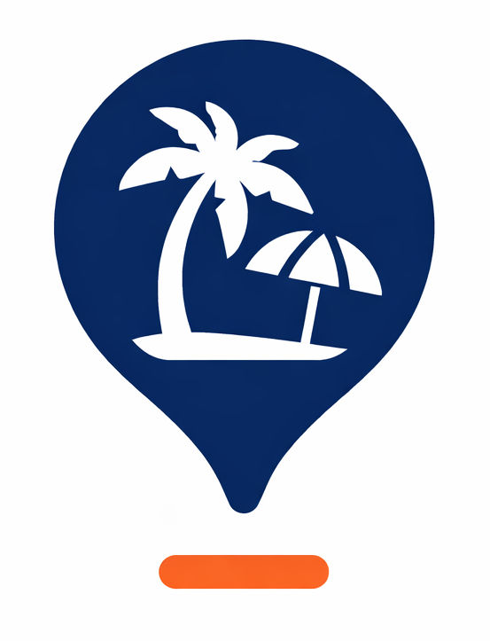 Palme und Sonnenschirm auf Insel