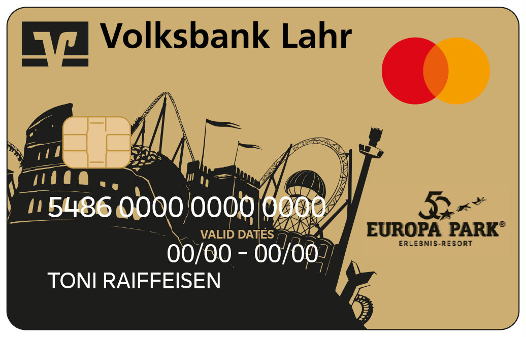 Kreditkartenabbildung Mastercard Gold Europa-Park Design