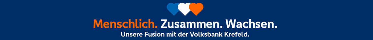 Drei Herzen mit dem Slogan Menschlich. Zusammen. Wachsen.