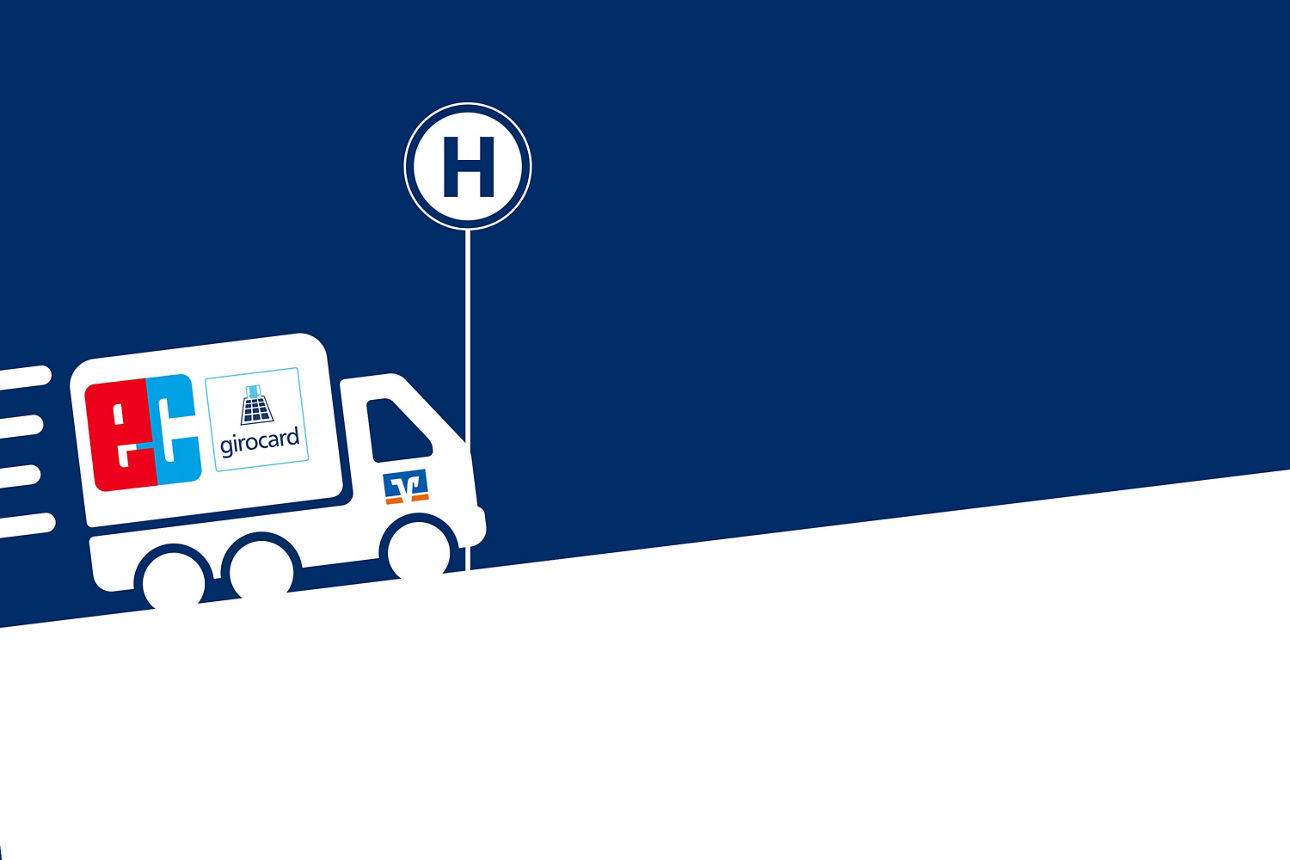 Grafische Darstellung eines Transporter mit Haltestellenschild.