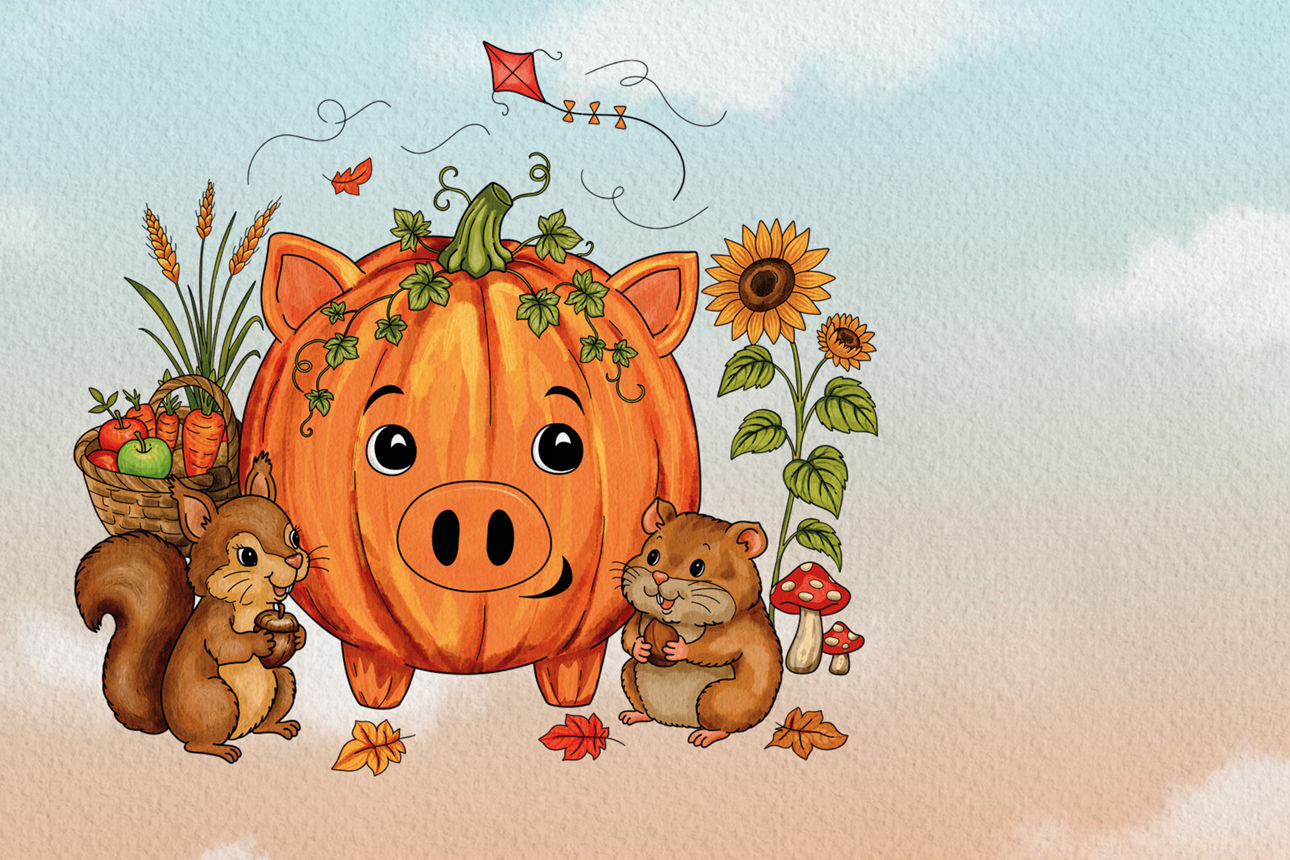 Sparschwein in herbstlicher Umgebung