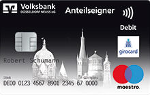 schwarze girocard mit Abbildung von Gebäuden aus Düsseldorf und Neuss