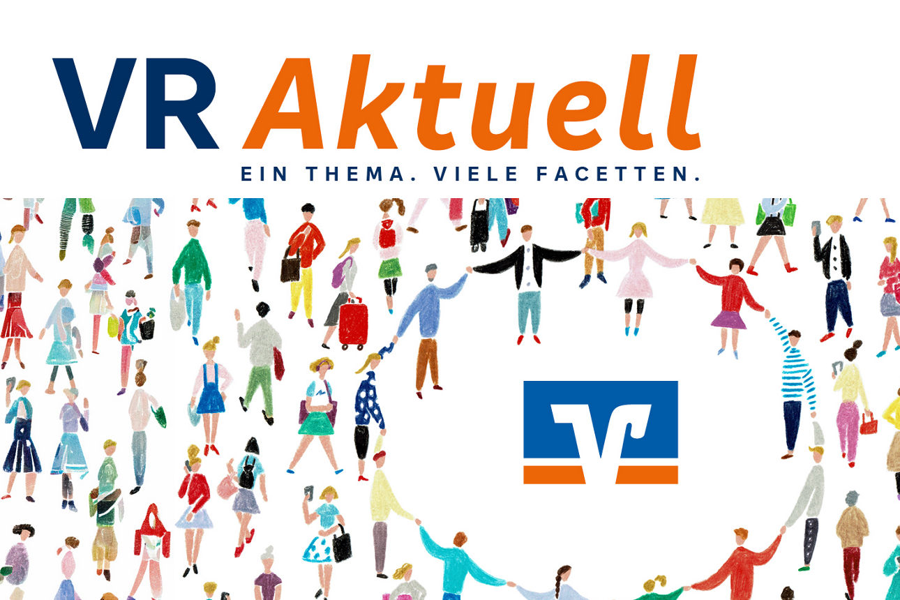 Menschen bilden einen kreis um das VR Logo