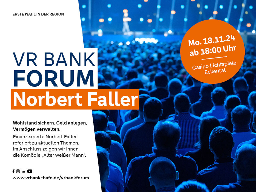 Veranstaltungshinweis zum VR Bank Forum "Globaler Aktienmarkt" am 18. November 2024