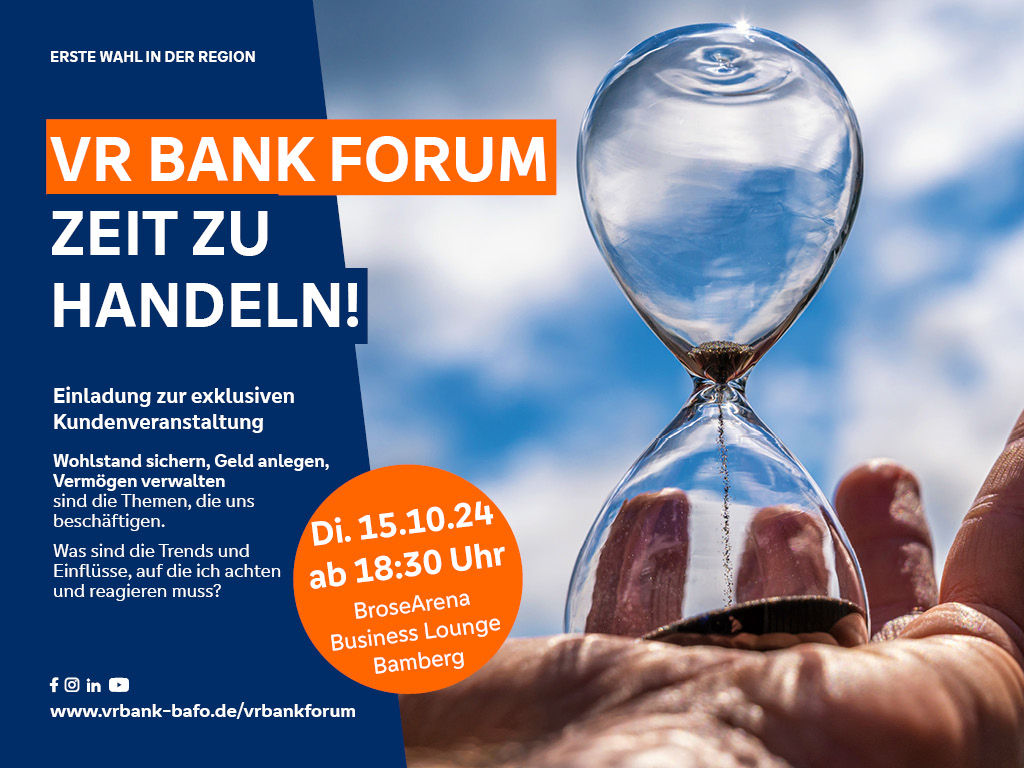 Veranstaltungshinweis zum VR Bank Forum 2024 "Zeit zu handeln" am 15. Oktober 2024