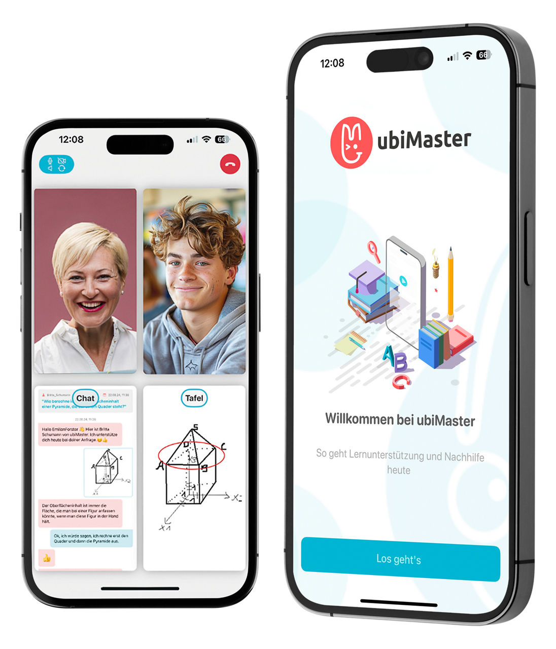 Darstellung von zwei Smartphones, auf denen jeweils die ubiMaster App geöffnet ist