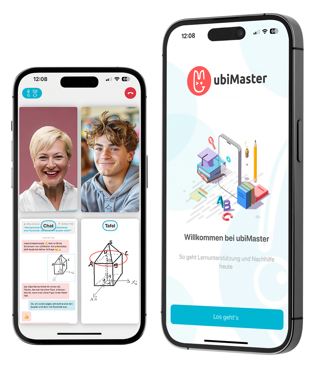 Darstellung von zwei Smartphones, auf denen jeweils die ubiMaster App geöffnet ist