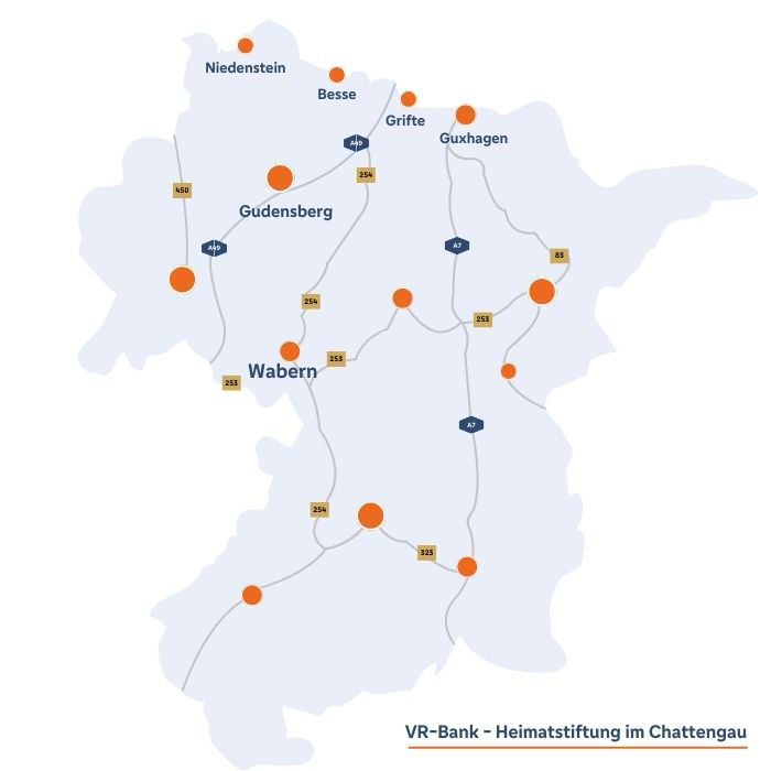 Geschäftsgebiet der VR-Bank Heimatstiftung im Chattengau