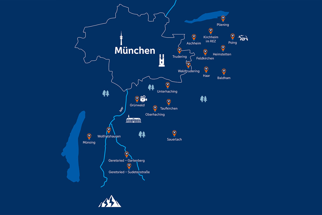 Geschäftsgebiet der VR Bank München Land: Alle Filialen im Münchner Umland