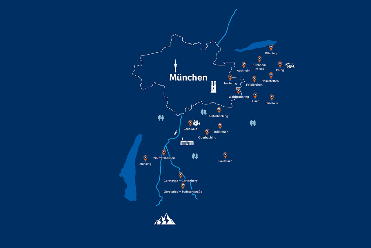 Geschäftsgebiet der VR Bank München Land: Alle Filialen im Münchner Umland