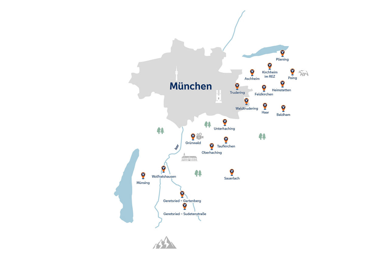 Geschäftsgebiet der VR Bank München Land eG