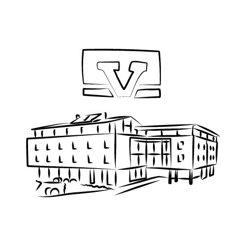 Zeichnung des VR Bank Gebäudes, darüber das Volksbank Logo.