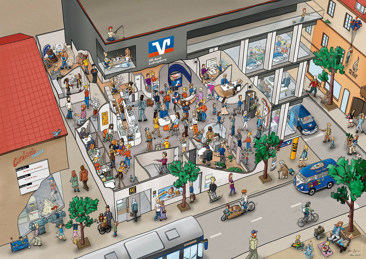 VR-Bank Wimmelbild