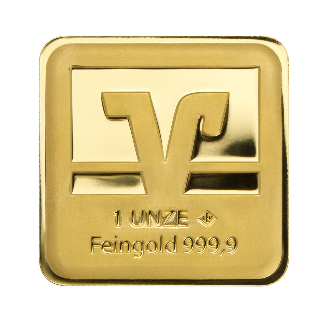 Darstellung einer Unze Feingold mit VR-Logo