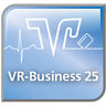 Logo von VR-Business 25: Blaues Icon mit VR-Schriftzug, Herzlinie und einem stilisierten Kartenlesegerät.