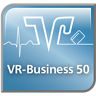 Logo von VR-Business 50: Blaues Icon mit VR-Schriftzug, Herzlinie und einem stilisierten Kartenlesegerät.