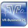 Logo von VR-Business 75: Blaues Icon mit VR-Schriftzug, Herzlinie und einem stilisierten Kartenlesegerät.