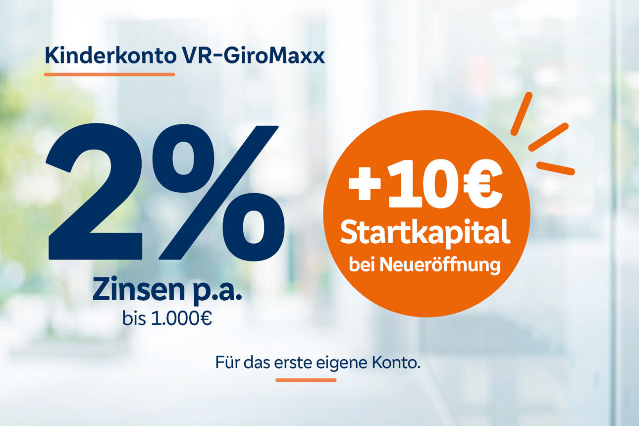 Kostenloses Girokonto bis 17 Jahre, 2 % p.a. Guthabenzins bis 1.000 Euro, 10 € Startguthaben