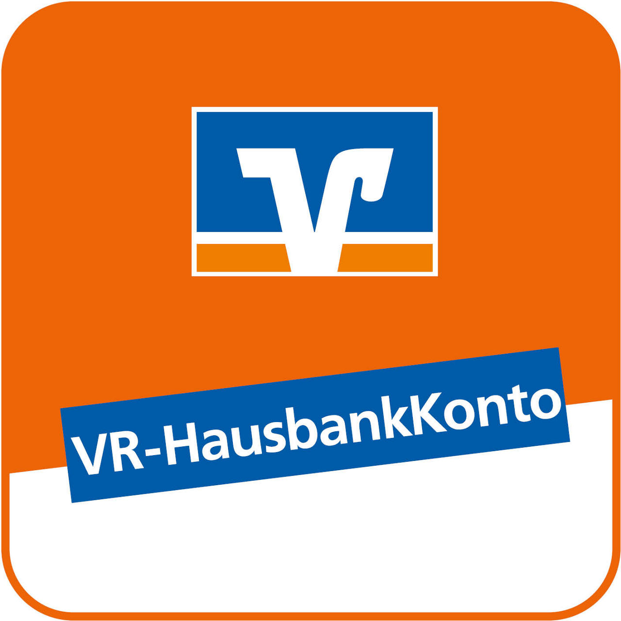 VR-HausbankKonto Schriftzug auf orangenem Hintergrund