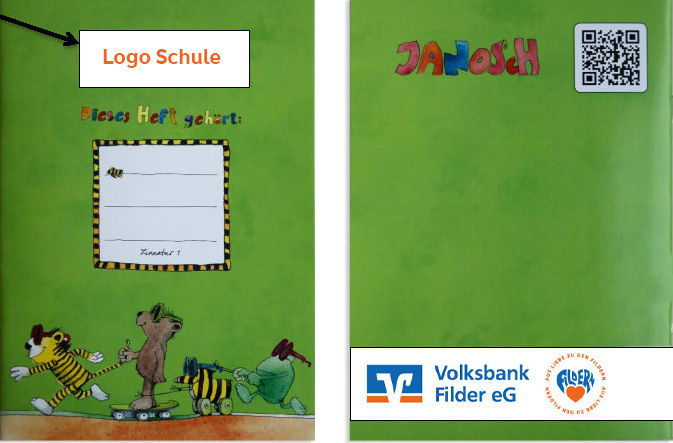 Abbildung eines Schulhelfts - Vorder- und Rückseite