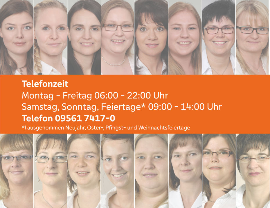 Einzelbilder mehrerer Frauen als Collage mit den Kontaktdaten des VR-ServiceCenters in der Mitte