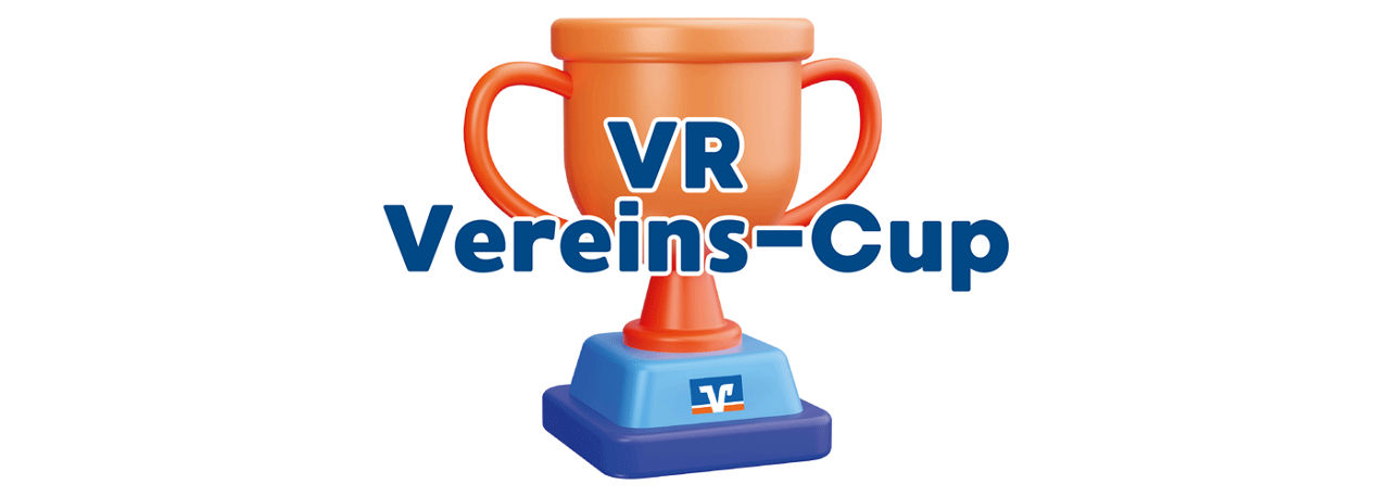 Logo des VR Vereins-Cup mit einem blau-orangenen Pokal