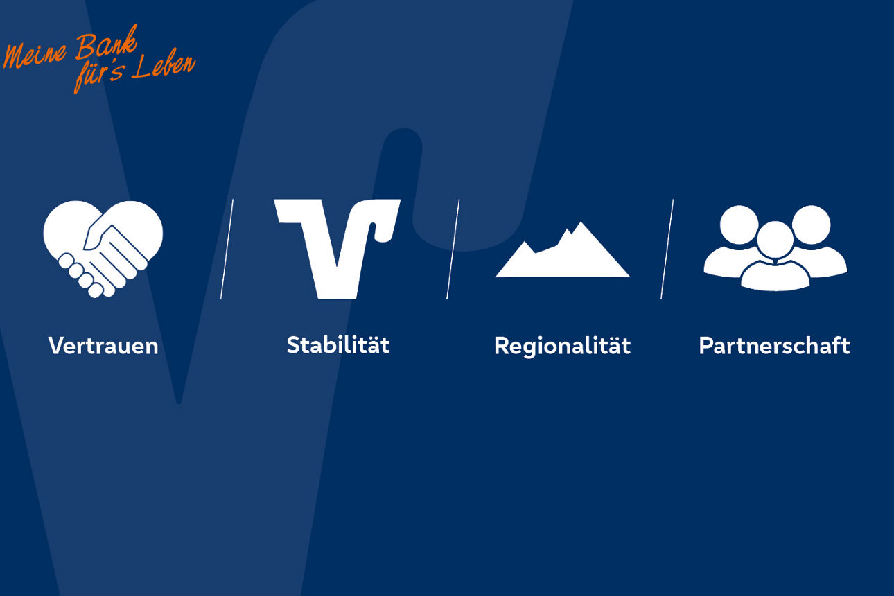 Bild mit unseren Unternehmenswerten - Vertrauen, Stabilität, Regionalität und Partnerschaft