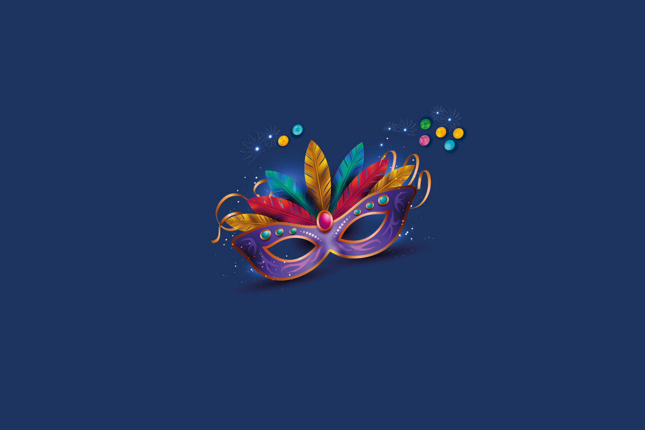 Faschingsmaske mit bunten Federn