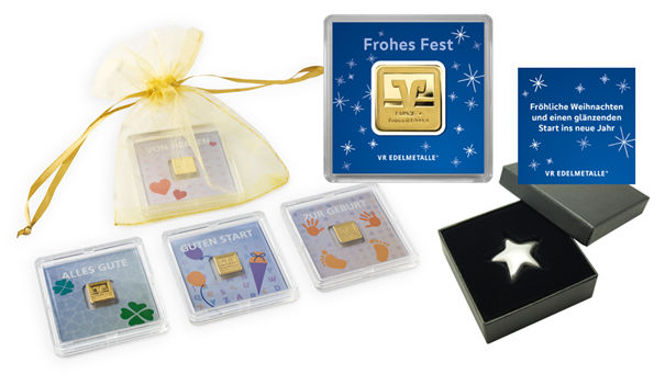 Verpackte Goldbarren für verschiedene Anlässe
