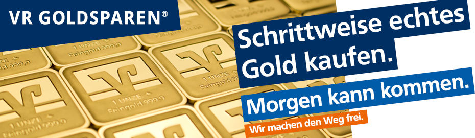 Viele Goldbarren mit dem VR-Logo darauf