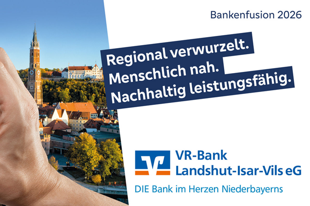 Zwei Hände die eine Herz formen über den Städten Landshut und Vilsbiburg 