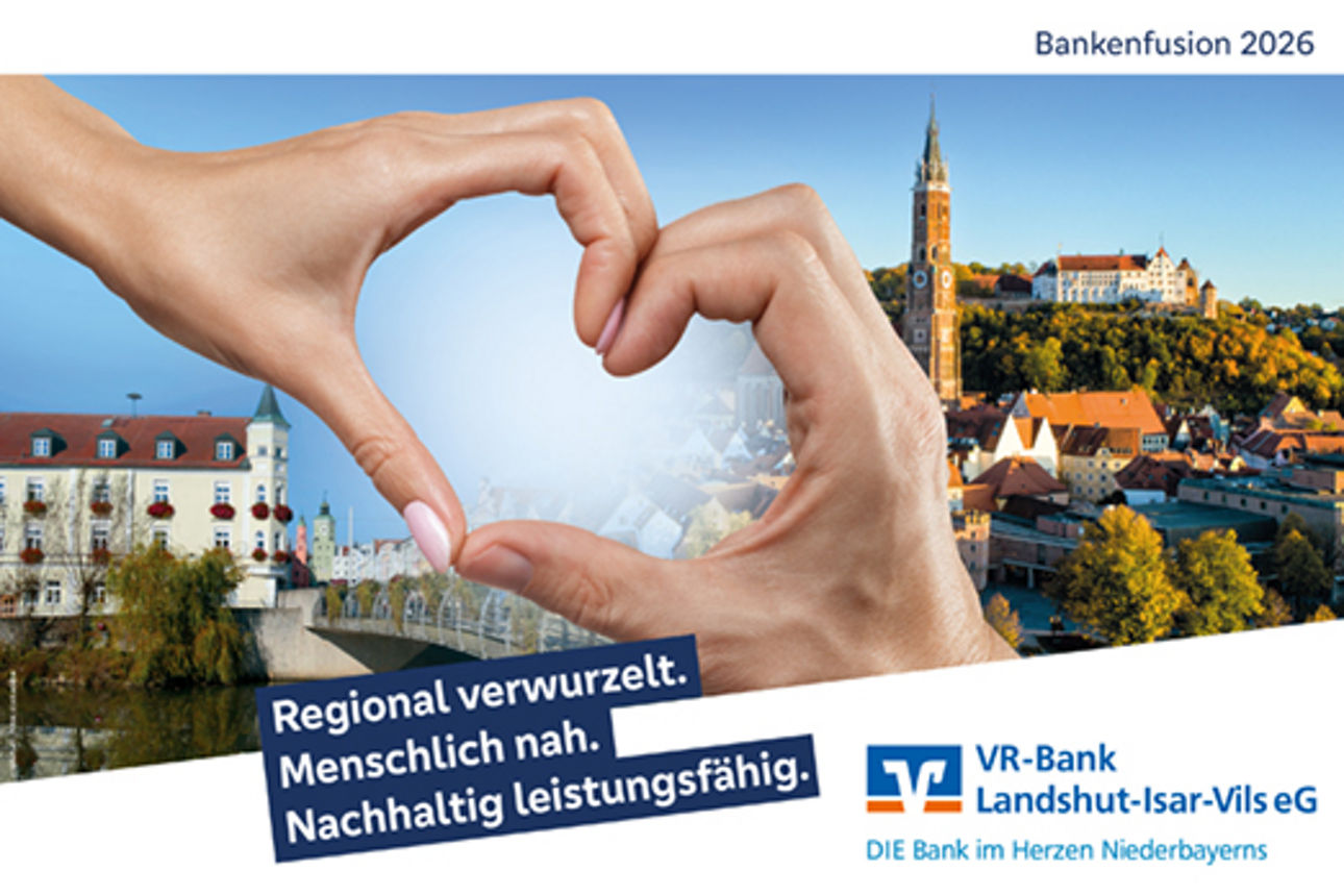 Zwei Hände die ein Herz formen über den Städten Landshut und Vilsbiburg