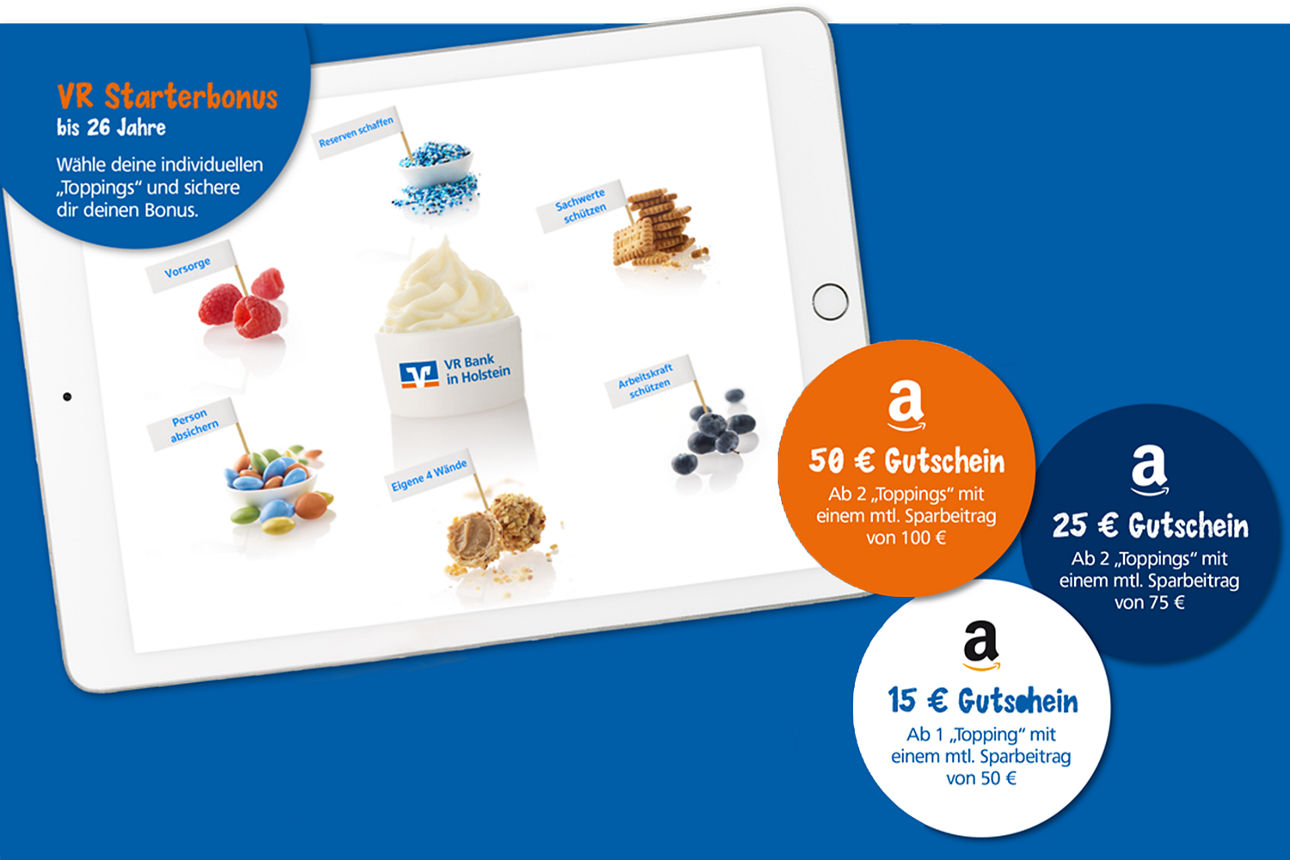 Tablet, welches die verschiedenen Toppings anzeigt, welche auch im Text beschrieben sind