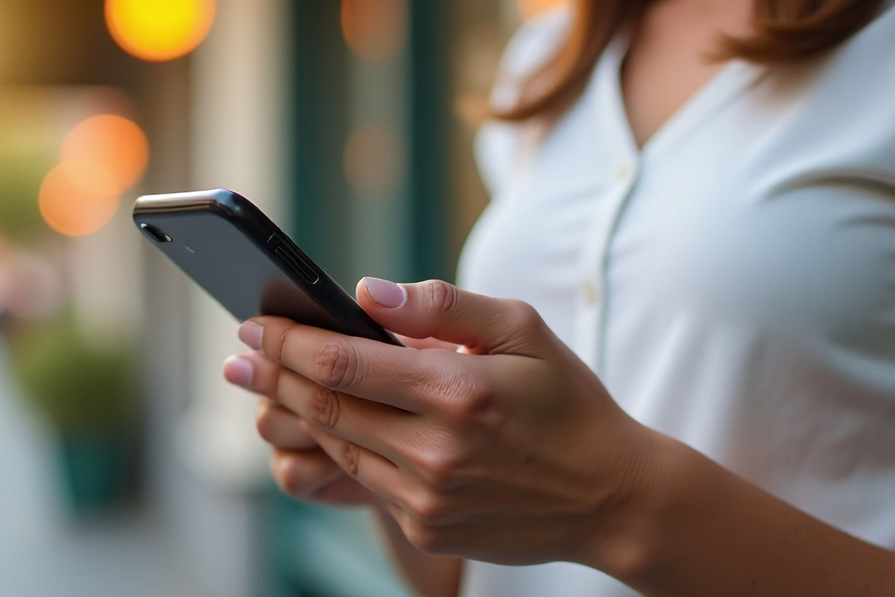 eine Frau nutzt ihr Handy auf einer Straße