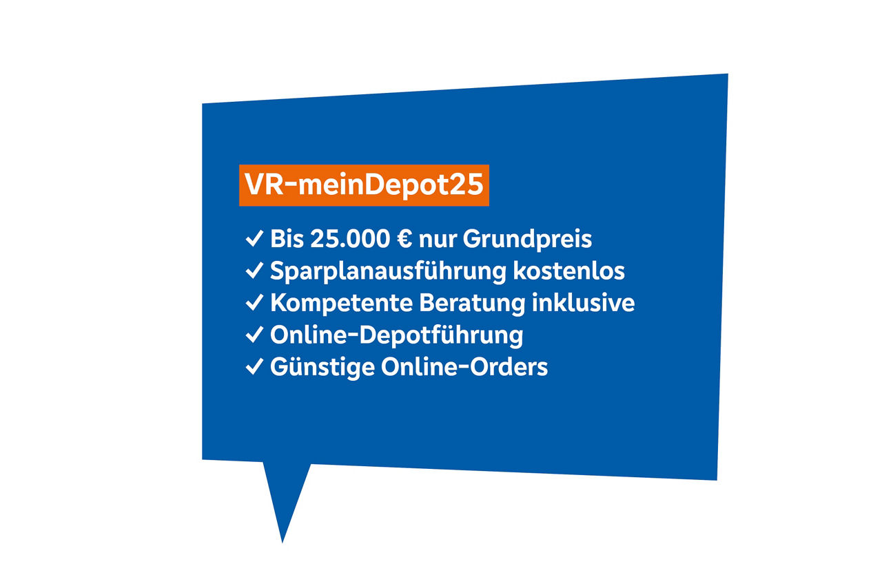 Sprechblase mit Informationen zum VR-meinDepot25