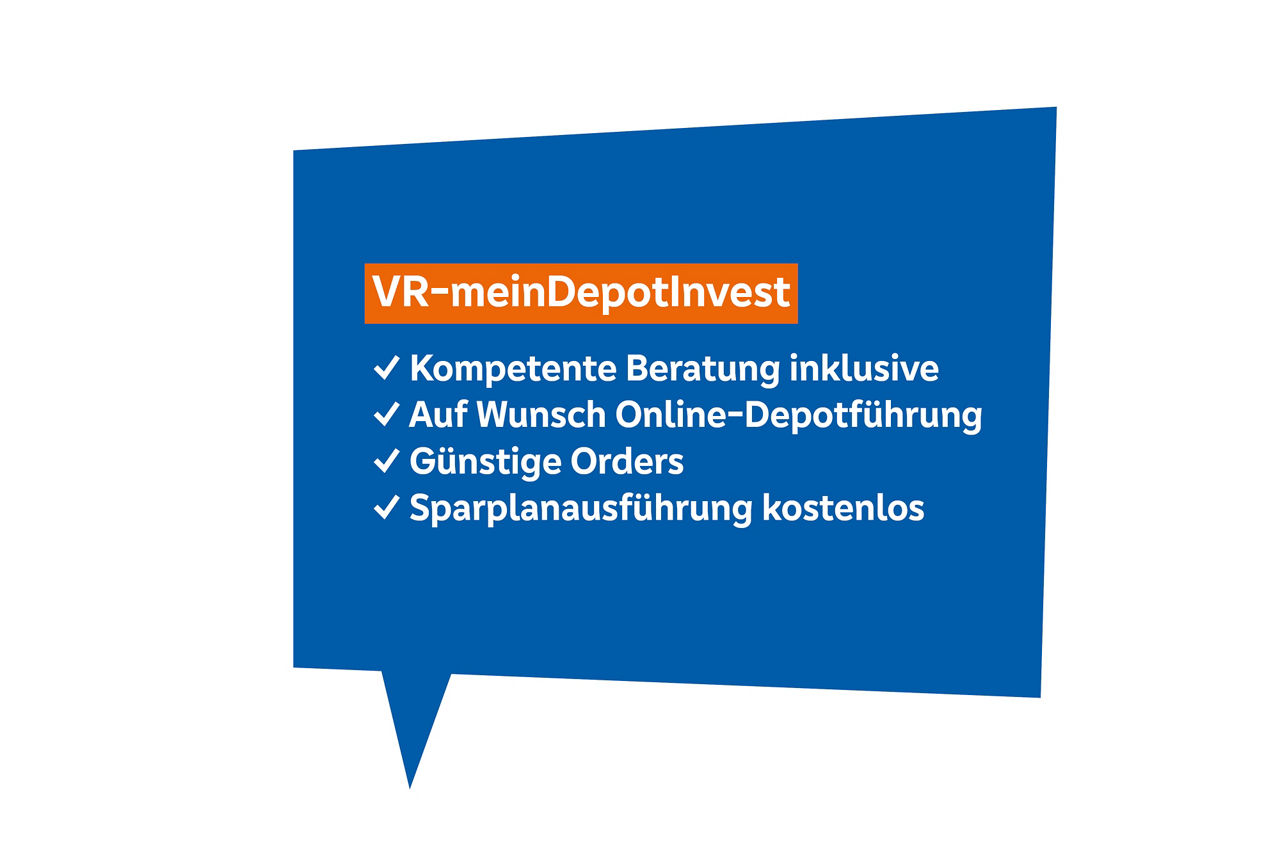 Sprechblase mit Informationen zum VR-meinDepotInvest