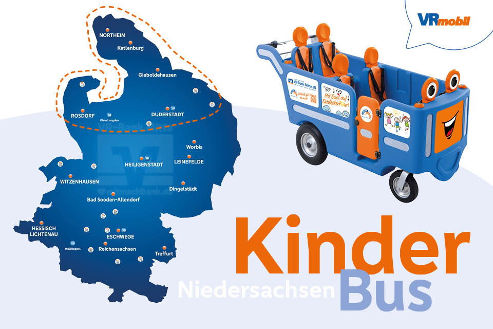 Geschäftsgebiet der VR-Bank Mitte mit dem blauen Kinderbus