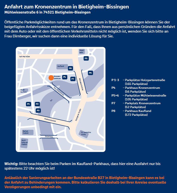 Wegbeschreibung Kronenzentrum Bietigheim-Bissingen