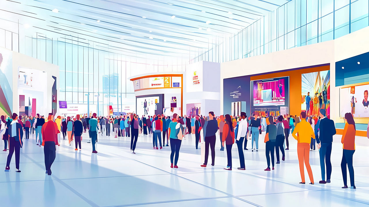Illustration Menschen auf einer Messe
