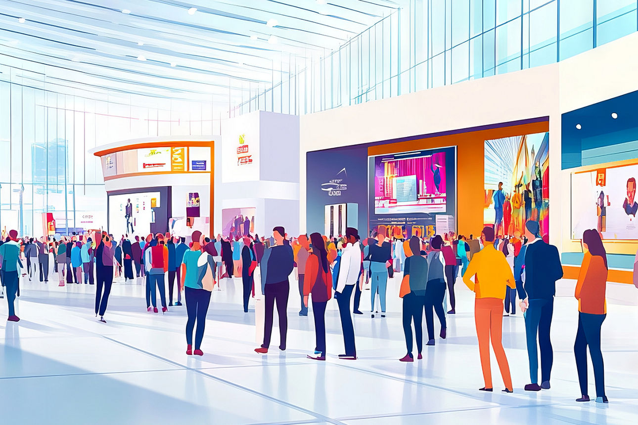 Illustration Menschen auf einer Messe