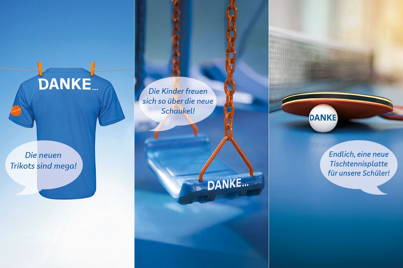 Collage eines T-Shirts, einer Schaukel und einem Tischtennisschläger