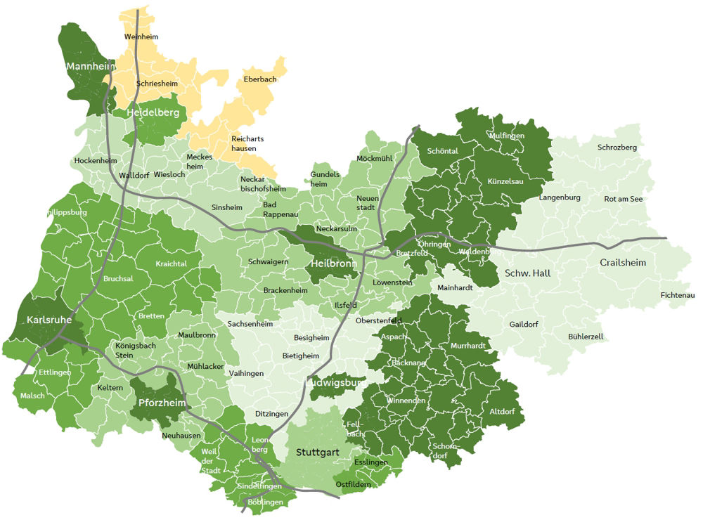 Karte unseres Geschäftsgebiets für Kreditvermittlung