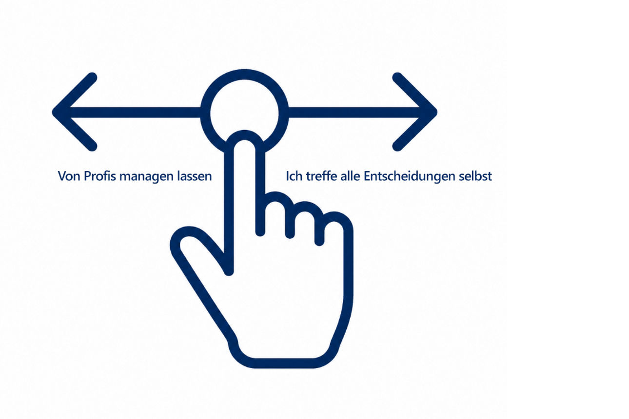 Piktogramm einer Hand, die mit dem Zeigefinger einen Schiebregler bedient