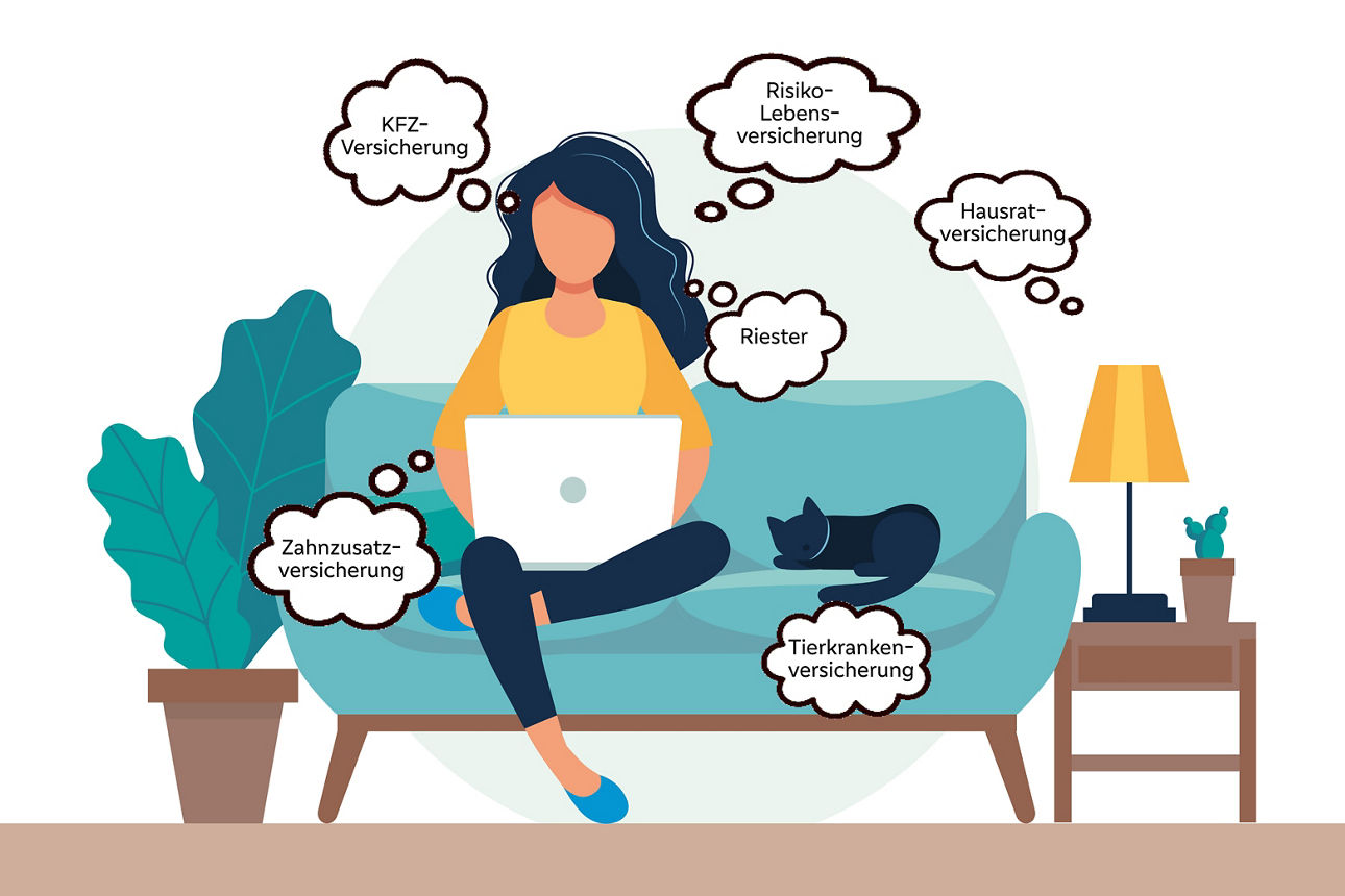 Piktogramm einer Frau die mit einem Laptop auf dem Sofa sitzt