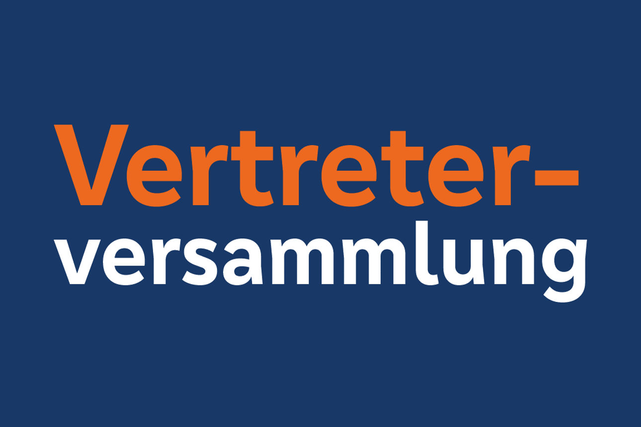 Auf dunkelblauem Hintergrund steht Vertreterversammlung